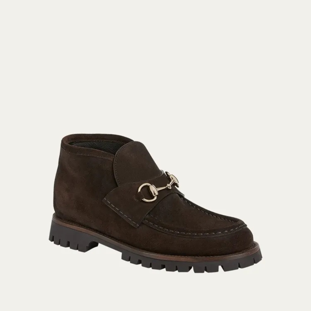 Gucci Sylke Suede Horsebit Boots in Coffee Sz 39